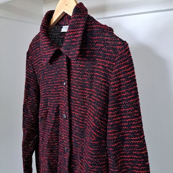 Alfred Dunner |Red, black, gold metallic tweed knit women jacket & shoulder pads - Picture 3 of 12
